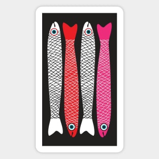 ANCHOVIES Bright Graphic Fun Groovy Fish in White Red Pink - Vertical Layout - UnBlink Studio by Jackie Tahara Magnet